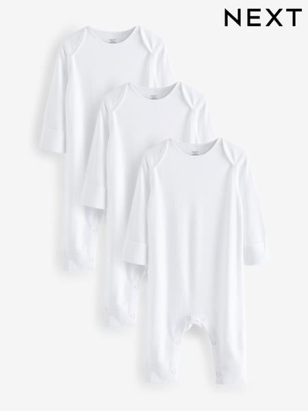 White Kind to Skin Baby Sleepsuits 3 Pack (0-2yrs) (N44495) | € 18 - € 21