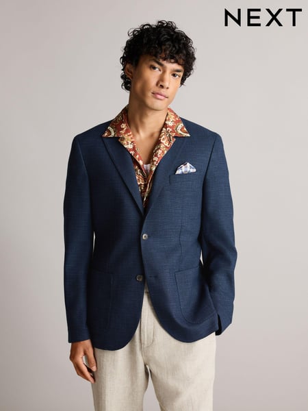 Blue Slim Fit Textured Smart Blazer (N44906) | € 118