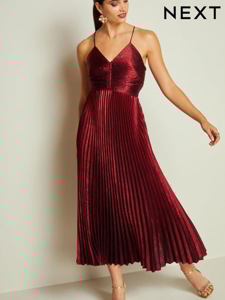 Red Pleated Metallic Midi Dress (N45086) | € 26