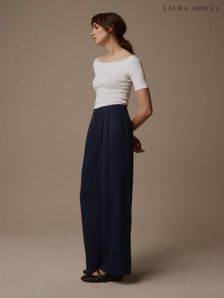 Laura Ashley Navy Wide Leg Tencel Trousers (N46125) | € 38