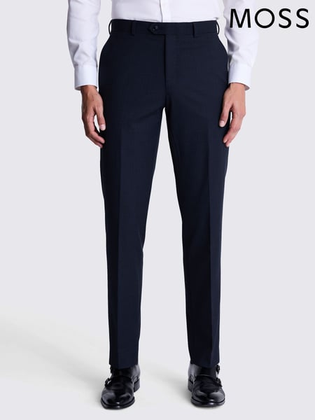 MOSS Navy Blue Slim Fit Check Trousers (N48186) | € 140