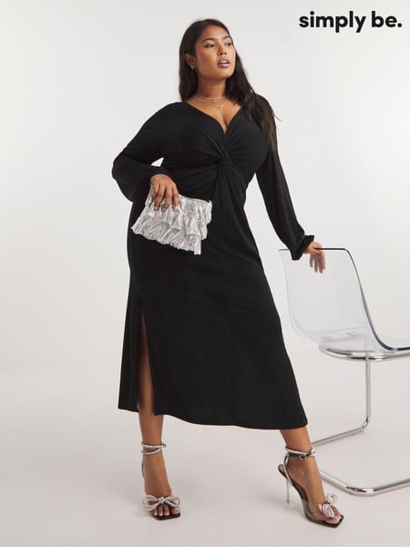 Simply Be Black Slinky Knot Front Midi Dress (N48879) | € 11