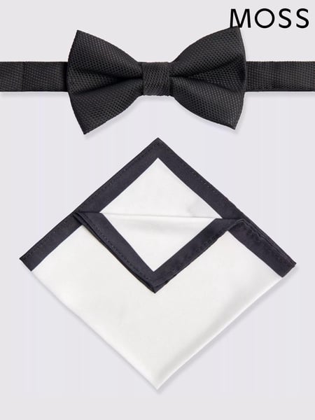 MOSS Black Textured Bow Tie & Hank Set (N48994) | € 39