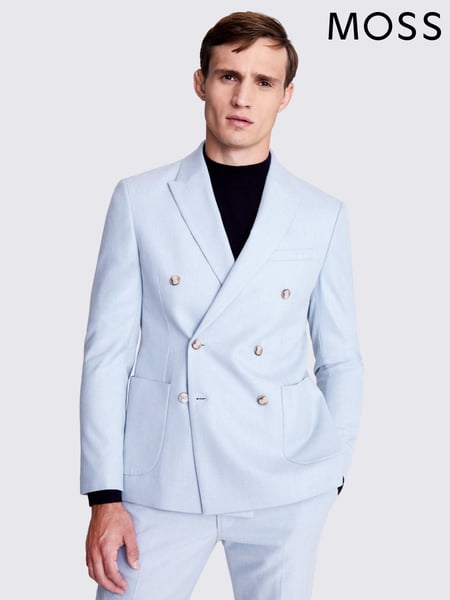 MOSS Blue Slim Fit Double Breasted Flannel Jacket (N48999) | € 232