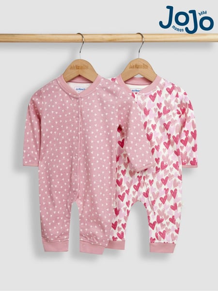 JoJo Maman Bébé Pink Heart 2-Pack Footless Sleepsuits (N49471) | € 40