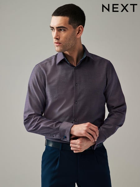 Purple Cotton Textured Trimmed Double Cuff 100% Cotton Shirt (N49521) | € 10