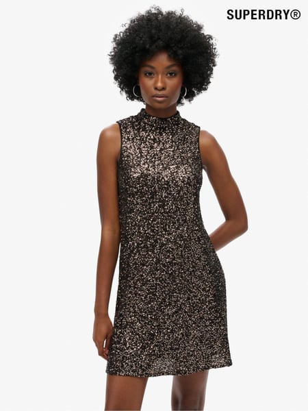Superdry Brown Sleeveless Sequin A Line Mini Dress (N49609) | € 121