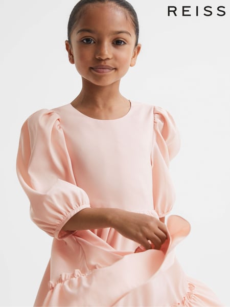 Reiss Pink Toby 13-14 yrs Puff Sleeve Ruffle Mini Dress (N51679) | € 117