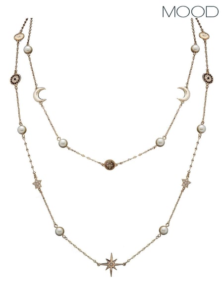 Mood Gold Tone Crystal And Cream Pearl Celestial Necklace (N52083) | € 34