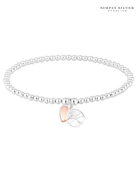 Simply Silver Sterling Silver Tone 925 Polished Mini Tree of Love And Heart Stretch Bracelet (N53217) | € 55