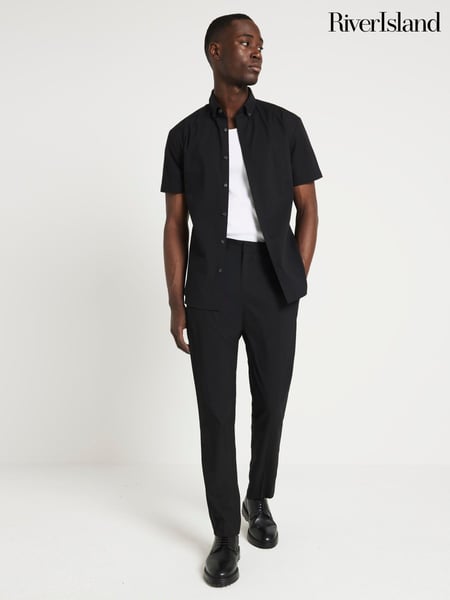 River Island Black Muscle Fit Textured 100% Cotton Shirt (N54472) | € 39