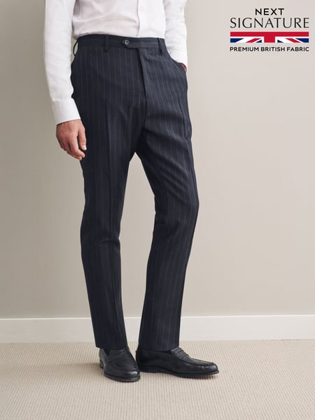 Navy Blue Slim Fit Signature Empire Mills British Wool Stripe Suit Trousers (N54867) | € 164