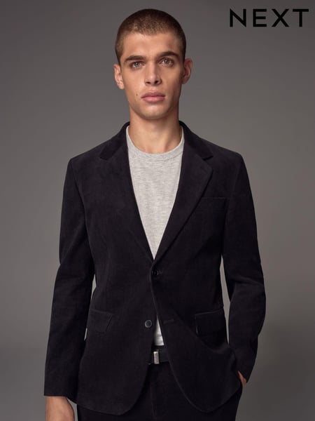 Black Slim Fit Corduroy Cotton Suit Jacket (N54871) | € 79