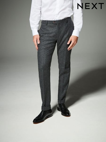 Charcoal Grey Regular Fit Trimmed Neppy Nova Fides Suit Trousers (N54889) | € 44