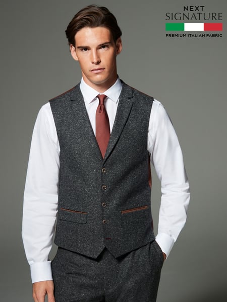 Charcoal Grey Trimmed Neppy Signature Nova Fides Suit Waistcoat (N54890) | € 52