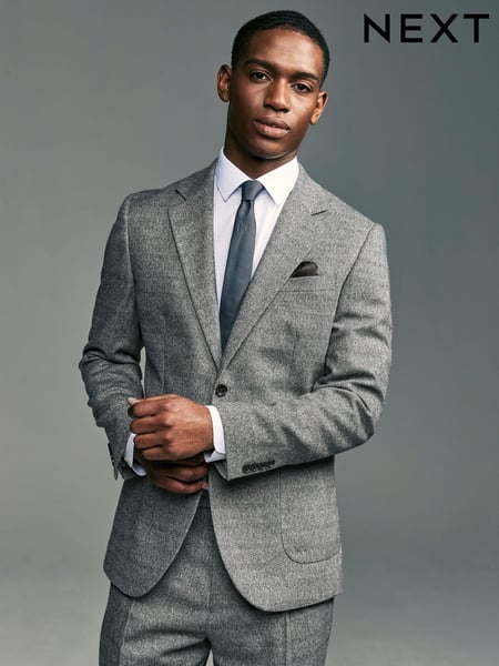 Grey Slim Fit Textured Herringbone Suit Jacket (N54892) | € 82