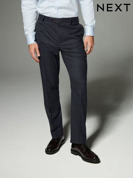 Navy Blue Skinny Fit Trimmed Check Suit Trousers (N54895) | € 75