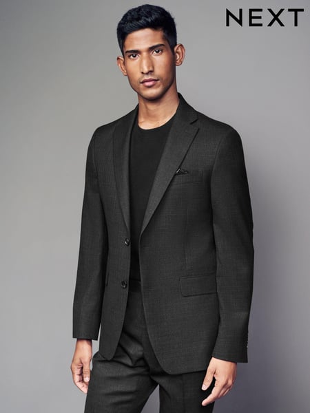 Black Tailored Fit Textured Wool Suit Jacket (N54899) | € 155