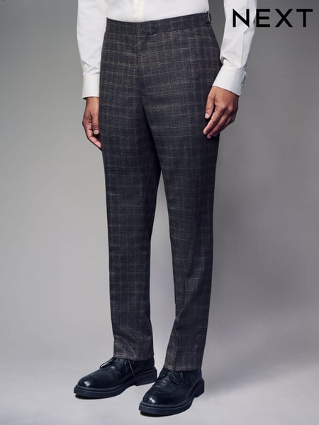 Brown Slim Fit Brushed Check Suit Trousers (N54908) | € 48