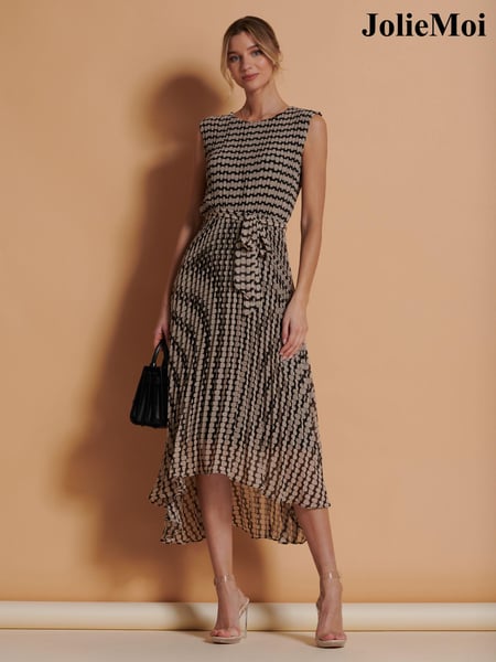 Jolie Moi Brown Pleated Chiffon High Low Maxi Dress (N54980) | € 50