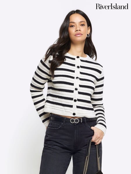 River Island Black Stripe Textured Knitted Cardigan (N55803) | € 17