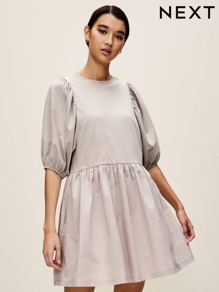 Grey Puff Sleeve Mini Jersey Dress (N57042) | € 7
