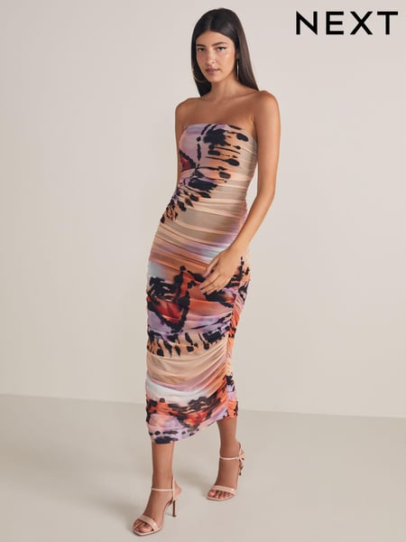 Purple Abstract Print Bandeau Mesh Dress (N57288) | € 17