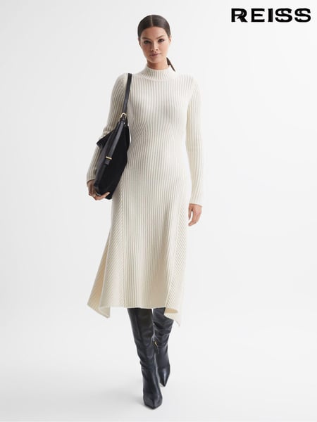 Reiss Cream Kris Wool Blend Bodycon Midi Dress (N57619) | € 309