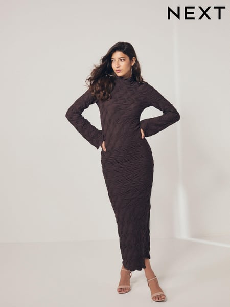 Brown Long Sleeve Textured Column Dress (N57789) | € 19