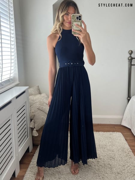 Style Cheat Blue Edie Belted Pleated Jumpsuit (N58346) | € 29