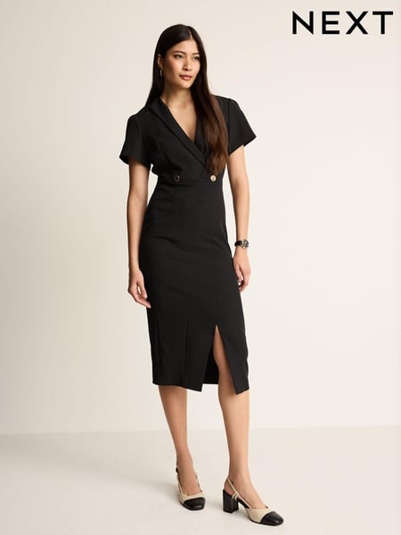 Black Tailored Crepe Midi Dress (N58551) | € 22