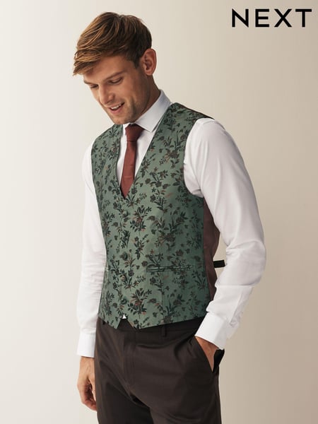 Forest Green Floral Regular Fit Occasion Waistcoat (N58907) | € 82