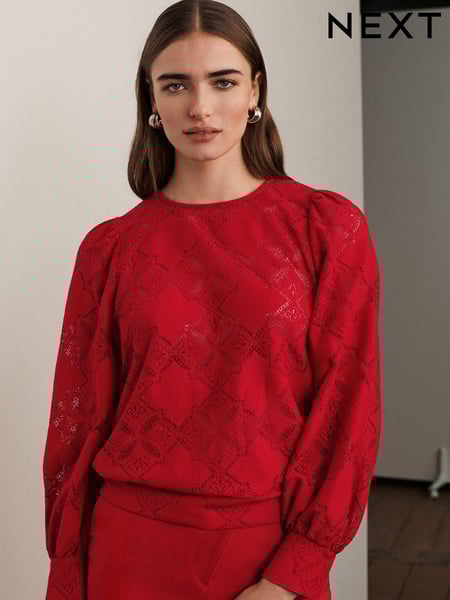 Red Lace Long Sleeve Blouse (N59834) | € 10