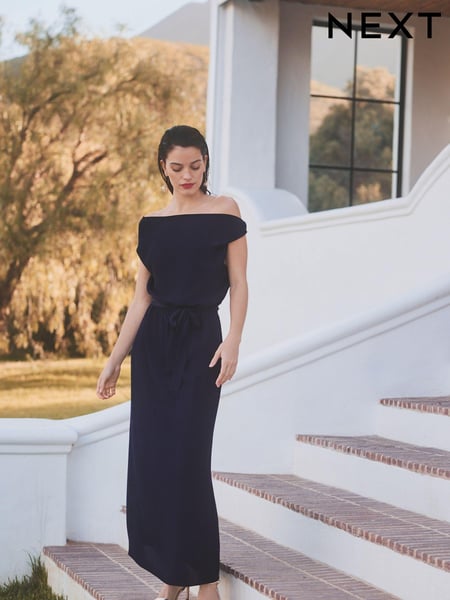 Navy Blue Sleeveless Knot Shoulder Column Maxi Dress (N59884) | € 19