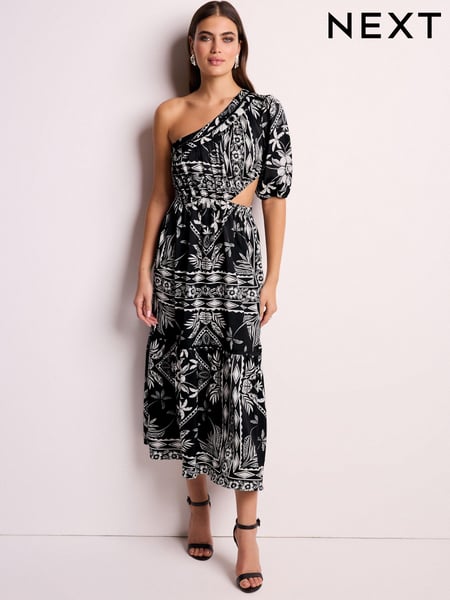Black/White One Shoulder Cut Out Midi Dress (N60353) | € 30