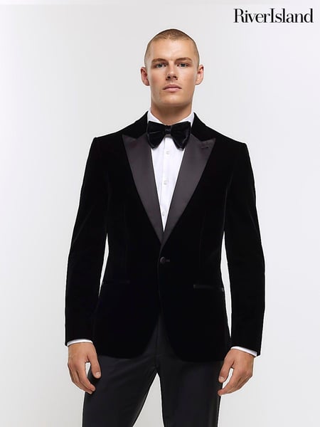 River Island Black Velvet Peak Tuxedo Jacket (N62076) | € 62
