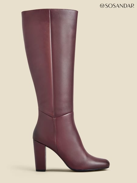 Sosandar Red Leather Zip Knee High Boots (N62334) | € 242