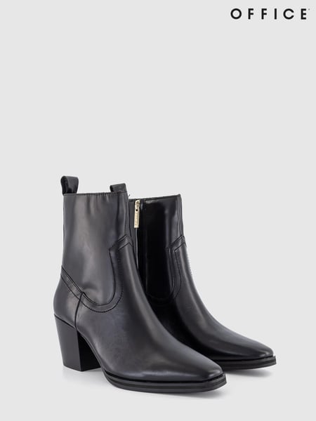 Office Black Leather Western Ankle Boots (N62949) | € 25
