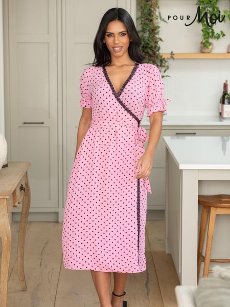 Pour Moi Pink Laney Lace Trim Woven Wrap Midi Dress (N63958) | € 76