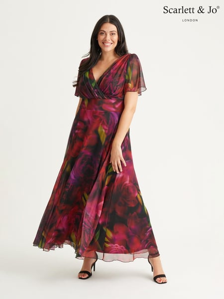 Scarlett & Jo Red Floral Isabelle Winter Print Float Sleeve Maxi Dress (N64380) | € 148