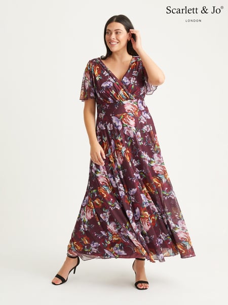 Scarlett & Jo Burgundy Red Multi Floral Isabelle Angel Sleeve Maxi Dress (N64381) | € 67