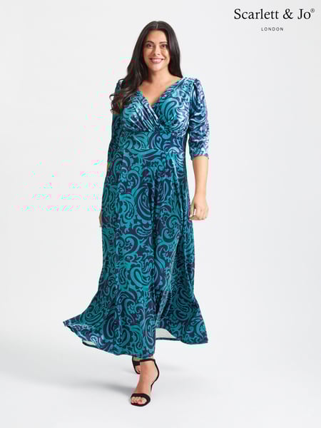 Scarlett & Jo Teal Blue Print Verity Pucci Velvet Maxi Gown (N64398) | € 203