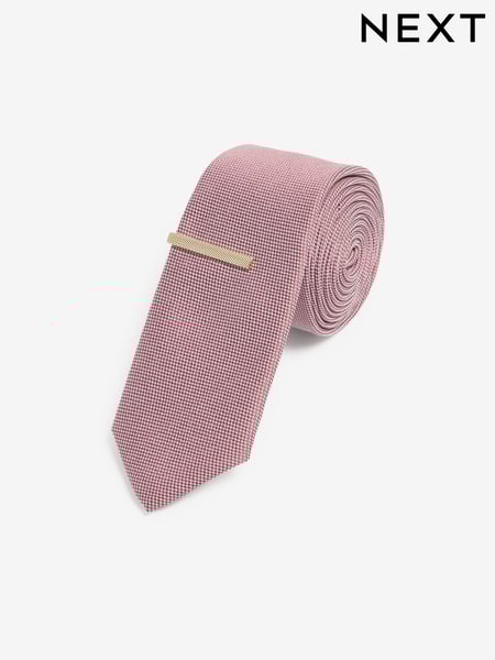 Damson Pink Slim Textured Tie And Clip Set (N65038) | € 14