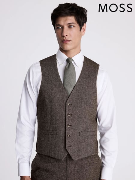MOSS Brown Slim Fit Tweed Waistcoat (N66700) | € 140