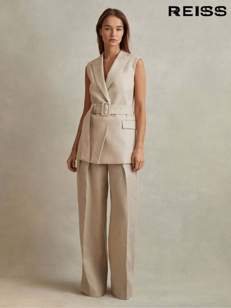 Reiss Natural Cassie Linen Belted Waistcoat (N69358) | € 309