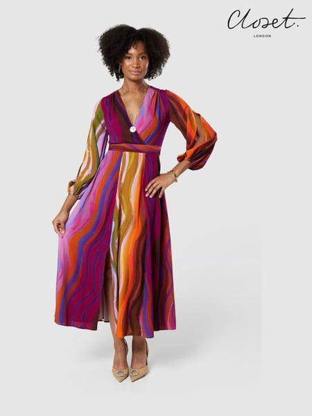 Closet London Multi Multi Print Full Skirt Wrap Midi Dress (N69809) | € 40