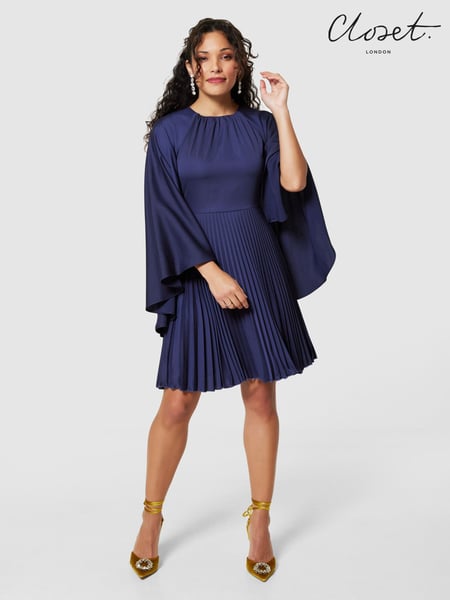 Closet London Blue Pleated Cape Dress (N69825) | € 29