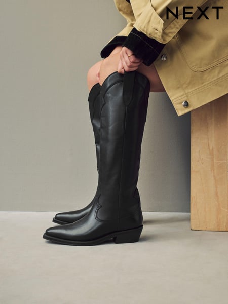 Schwarzes Leder - Forever Comfort® Cowboy Boho Knee High Boots (N69910) | 131 €
