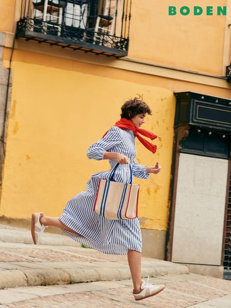 Boden Blue 100% Cotton Smocked Waist Shirt Dress (N70443) | € 94