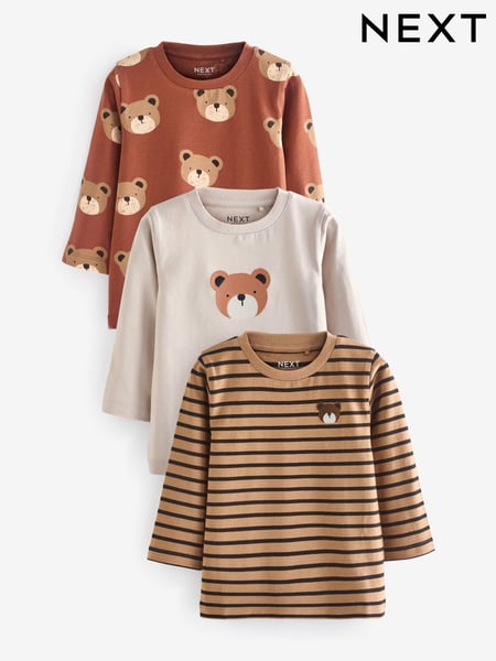 Brown Long Sleeve Animal Print Character T-Shirts 3 Pack (3mths-7yrs) (N71069) | € 23 - € 28